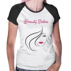 Baby Look Raglan Beauty Salon - Foca na Moda, Branco, Preto, G