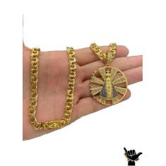 Cordão 8Mm Friso Banhado A Ouro 18K + Pingente Nossa Senhora - Vip Jói