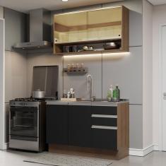 Cozinha Compacta Madesa Glamy 120002 com Armário e Balcão (Sem Tampo e Pia) - Rustic/Preto