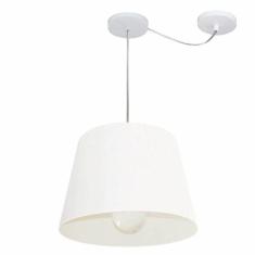 Lustre Pendente Cone Com Desvio De Centro Vivare Md-4274 Cúpula Em Tecido 30x40cm - Bivolt Branco 127/220v
