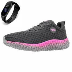 Tenis Academia Feminino Treino Caminhada de Amarrar Esporte Ortopêdico + Relógio-Feminino