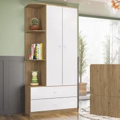 Guarda Roupa 2 Portas 2 Gavetas Labirinto Henn Rústico/Branco