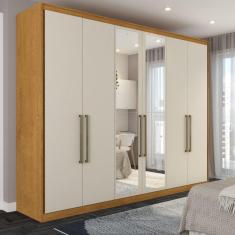 Guarda-Roupa Casal Guarujá 6 Portas 6 Gavetas com Espelho 100% Mdf Peroba/Off White - Panorama Móveis