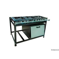 Fogão Industrial 3 Bocas Duplas 30x30 Perfil 7 Baixa Pressão Forno Tampa Aço Inox