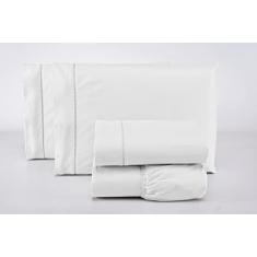 Jogo Lençol Casal 4 Peças 100% Algodão 400 Fios Toque Macio (Branco)