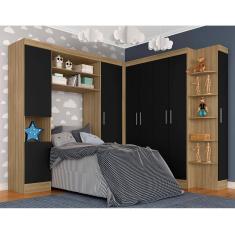 Guarda Roupa Modulado Solteiro Andrea Boreal/preto - Móveis Arapongas