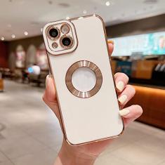 Capa de telefone galvanizada macia de luxo para iPhone 11 12 13 14 Pro Max XS X XR 7 8 Plus Mini capa de silicone vazada, branca, para iphone 14Plus