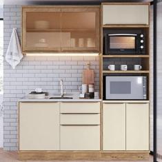 Cozinha Compacta 3 Peças 6 Portas 3 Gavetas com Divisor de Talheres 2 Nichos para Forno Viena Edez Louro Freijó/argila