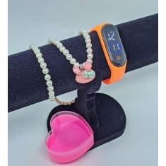 Kit Relógio Infantil Digital Led Bracelete Esportivo Prova água Silico