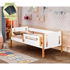 Cama de Solteiro Mirela Branco/ Mel com Grade de Proteção Incluso Lous