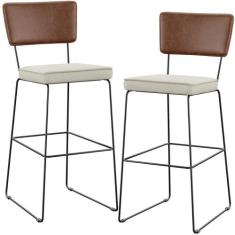 Kit 02 Banqueta Alta Cozinha Sala Jantar Allana L02 Sintético Marrom L