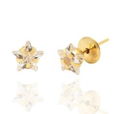Brinco Feminino de Zircônia 6mm Em Ouro 18k Estrela Infantil Pequeno -