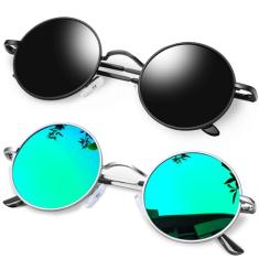 Óculos de sol polarizados redondos Retrô Steampunk, Óculos Dark Armação de Vintage Hippie Metal, Óculos de Sol Proteção Solar UV