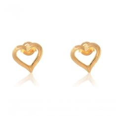 Brinco Pequeno De Coração Vazado Folheado Em Ouro 18k