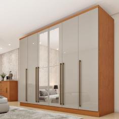 Guarda Roupa Casal 6 Portas 8 Gavetas com Espelho Portugal 270cm Espresso Móveis Cinamomo/Off White