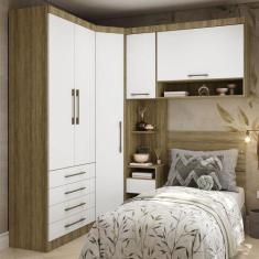Quarto de Canto Solteiro com Guarda Roupas Cabeceira Paris Luciane Móv