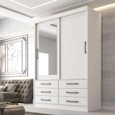 Guarda Roupa Casal 2 Portas 6 Gavetas com Espelho 100% MDF Atlanta Branco