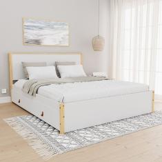 Cama Queen 4 Gavetas Íris Cabecasa Madeiramadeira Branco/Natural