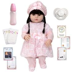 Bebê Reborn Boneca Menina Linda Conjunto Rosa 13 Acessórios - Cegonha 