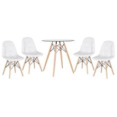 Kit - Mesa De Vidro Eames 70 Cm + 4 Cadeiras Eames Botonê Branco Branco