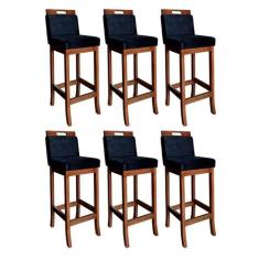 Kit 6 Banquetas Média Milão com Encosto 94 Cm Madeira Maciça Suede Pre
