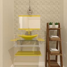 Gabinete de Vidro 60cm Inox com Cuba Retangular Amarelo