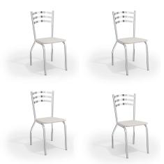 Conjunto com 4 Cadeiras de Cozinha Portugal Cromado e Branco