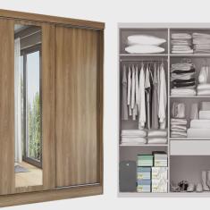 Guarda Roupa Solteiro 2 Portas de Correr 1 Espelho 1 Gaveta 6 Prateleiras 1 Cabideiro Palhoça