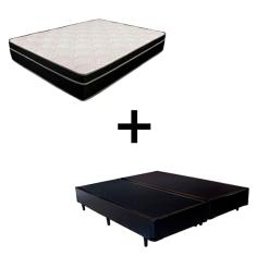 Cama Box Casal 138 Bipartido Tecido Preto Com Colchão Paris Molas Preto 66x138x188
