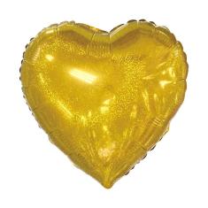 Balão Metalizado Coração Holográfico Ouro - 20 Polegadas