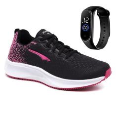 Tênis Feminino Caminhada Esportivo Leve + Relogio - Polo RDW, Preto, 3