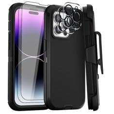 GYJ Capa para iPhone 14 Pro Max 17.0 cm coldre com clipe de cinto com 2 protetores de tela + 2 protetores de lente de câmera, capa de proteção contra quedas de grau militar de corpo inteiro resistente