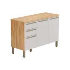 Balcão de Cozinha Modulado Nápoli Prime 3 Portas e 2 Gavetas c/ Tampo 120cm Amendoa/Off White - Ronipa