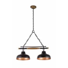 Pendente Retro Trilho Madeira e Metal Brooklyn 2 Lâmpadas Madelustre