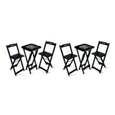 Kit 2 Conjuntos De Mesa Bistrô Dobrável Jack Daniel`s Com 2 Banquetas De Madeira Preta