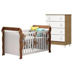 Berço Americano Lara Com Cômoda Gaveteiro Mel Flat Branco Acetinado Amadeirado – Carolina