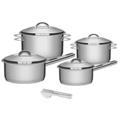 Jogo de Panelas Tramontina Aço Inox Fundo Triplo Cooktop Fogão Indução 3  Peças Solar