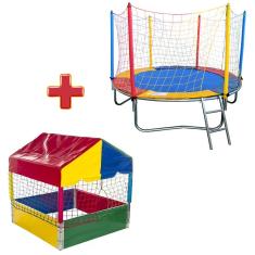 Cama Elástica Pula Pula Trampolim 2,30m + Piscina de Bolinhas Quadrada 1,00m Infantil