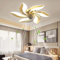 Lustre LED Ventilador de quarto regulável Luz de teto Moderno Criativo 5 Luzes Design Luz suspensa Mudo Velocidade do vento ajustável com Ventilador de controle remoto Pe