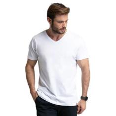Camiseta Branca Gola V Masculina Di Nuevo 100% Algodão, Branco, P