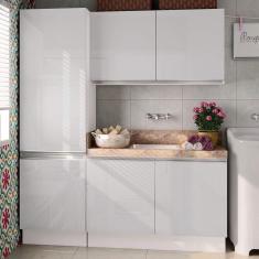 Kit Área De Serviço Madesa Acordes 100% mdf com Armário e Balcão - Portas Branco Brilho