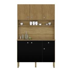Armário De Cozinha Compacta 6 Portas E 1 Gaveta 111cm Veneza Ripado Freijó-preto - Pallazio
