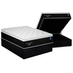 Conjunto Box Baú Casal: Colchão Molas Plumatex Ensacadas Plumastar + Base Crc Suede Black (138x188)