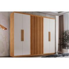 Guarda Roupa Casal Cairo 6 Portas de Bater 2 Gavetas MDF Naturale-off White Rufato