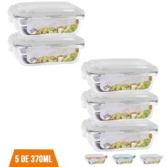 Jogo 5 Pote Vidro Retangular 370ml Hermética Vidro Papinha