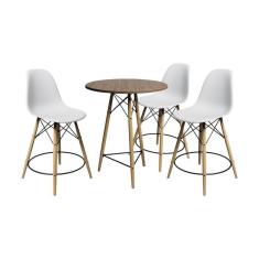 Conjunto Mesa Bistrô Eames Eiffel Amêndoa Com 3 Banquetas Brancas De Madeira - Cor: Marrom