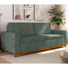 Sofá Living Vintage 3 Lugares 225cm em Linho Áspen Eucalipto