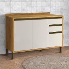 Balcão de Cozinha 120cm 2 Portas e 3 Gavetas com Tampo 100% Mdf Barbados Espresso Móveis Amêndoa/Off White