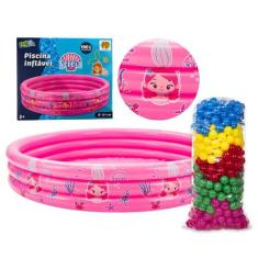 Piscina Inflável 190L Estampas 3 Anéis + 100 Bolinhas Cores - DM TOYS,