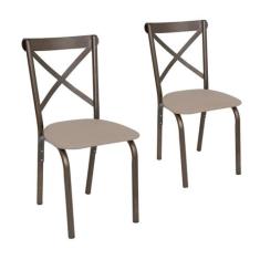 Conjunto 2 Cadeiras Cozinha Jantar Ciplafe Karina Tubo Bronze Assento 